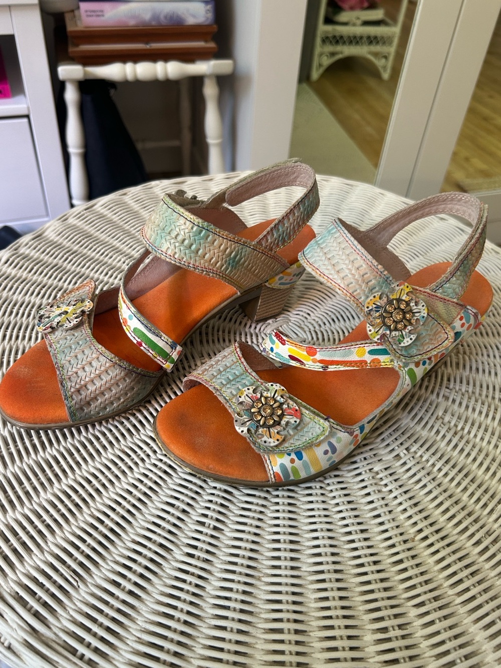 Laura Vita leather sandals - Size 38 - Bohemian / Artistic Style Colorful Floral